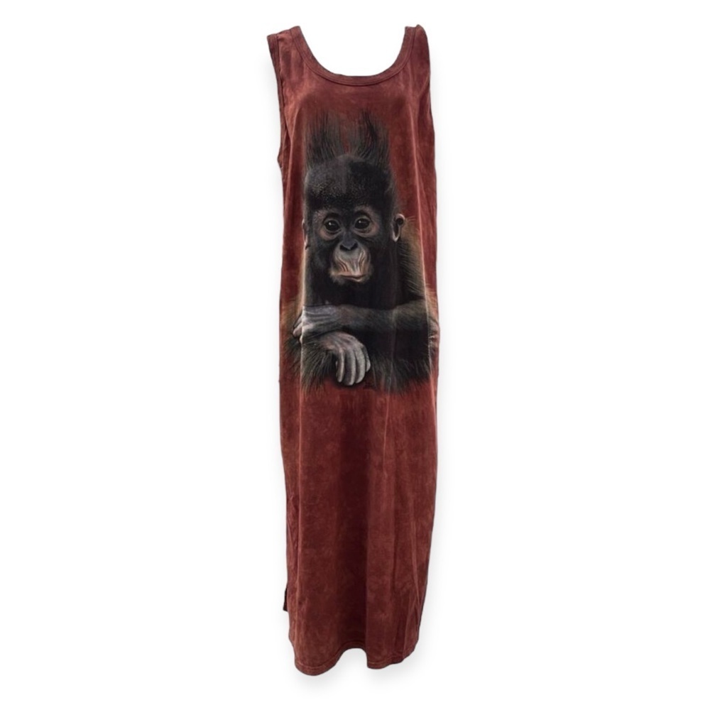 The Mountain Vintage 1998 Baby Gorilla Maxi Dress 2XL Brown Tie Dye Sleeveless - Picture 2 of 9